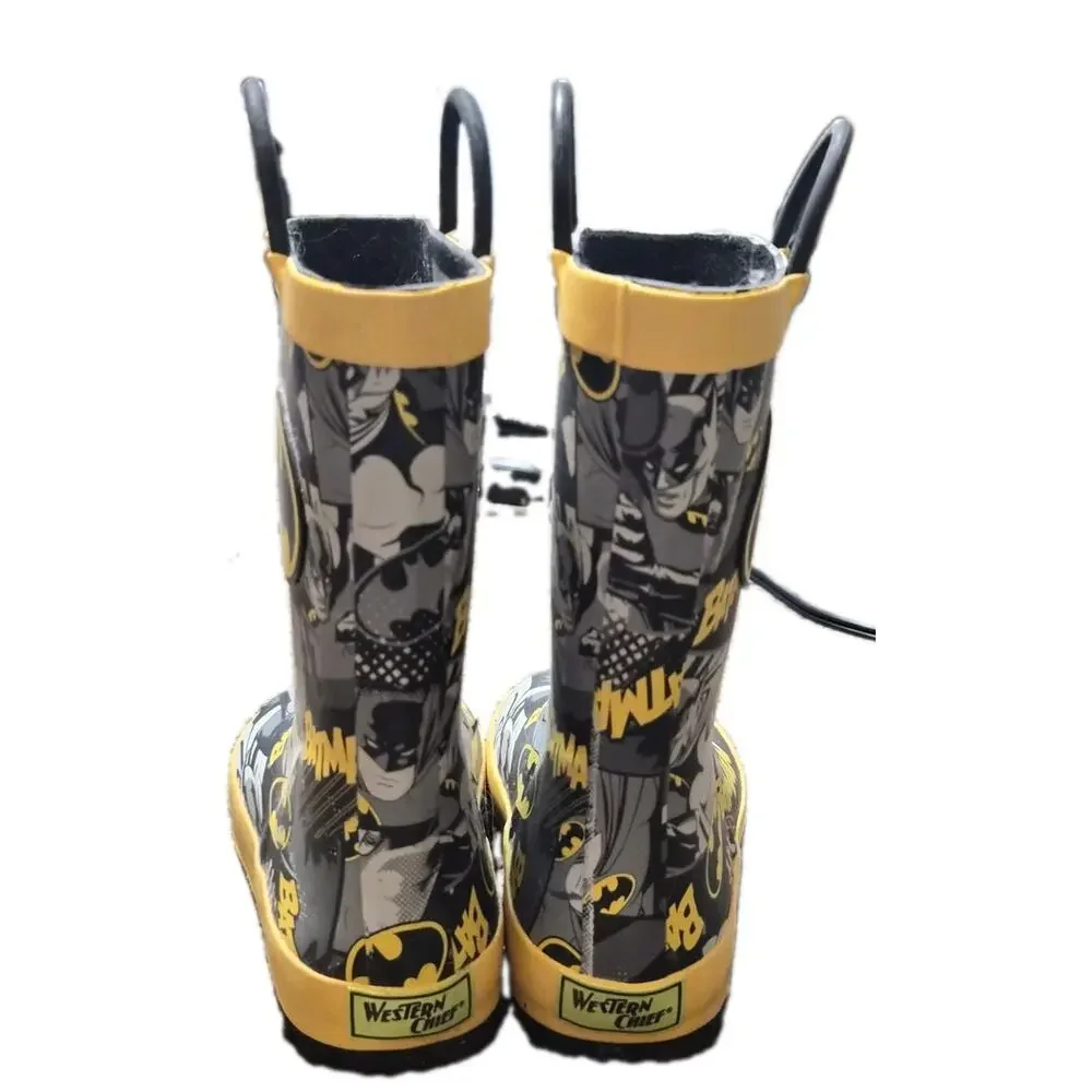 Western Chief Batman Grunge Black Rubber Rain Boots Kids Boys Toddler US Size 13
